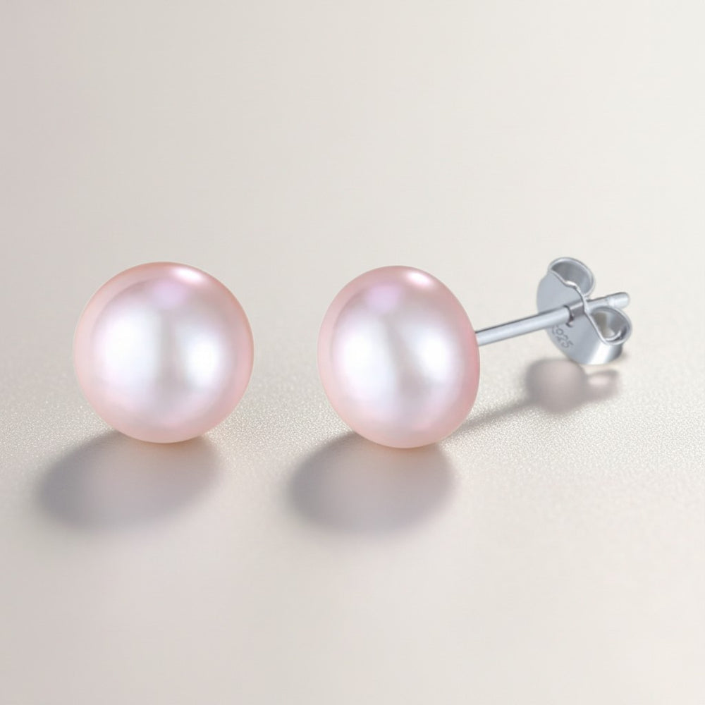 Pair of 925 Sterling Silver Lula pearl stud earrings in pink - demi-fine jewellery by Margot Georgia