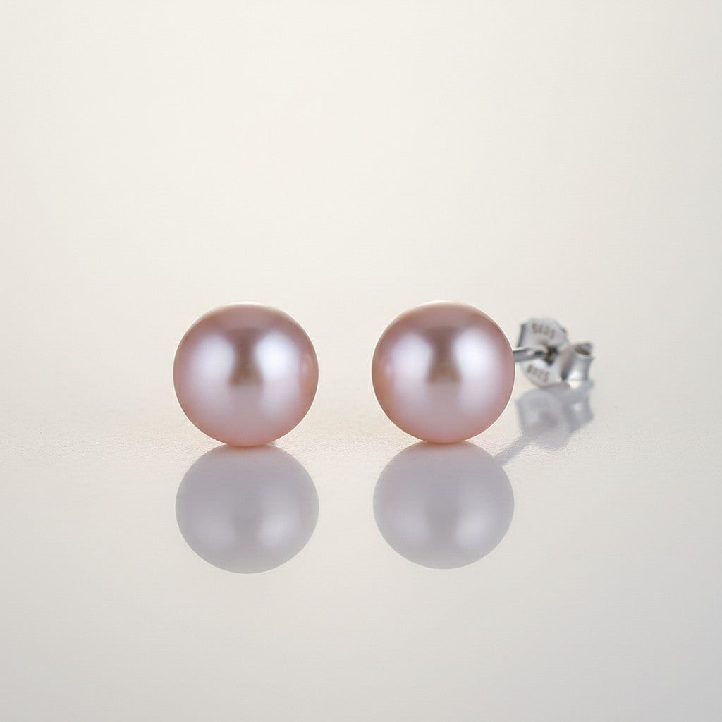 Pair of 925 Sterling Silver Lula pearl stud earrings in purple - demi-fine jewellery by Margot Georgia