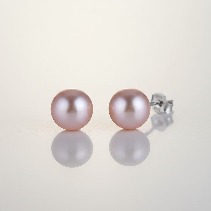 Pair of 925 Sterling Silver Lula pearl stud earrings in purple - demi-fine jewellery by Margot Georgia