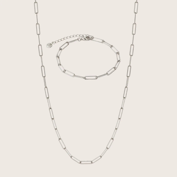 925 Sterling Silver Rebekka paperclip necklace and bracelet set - demi-fine jewellery by Margot Georgia