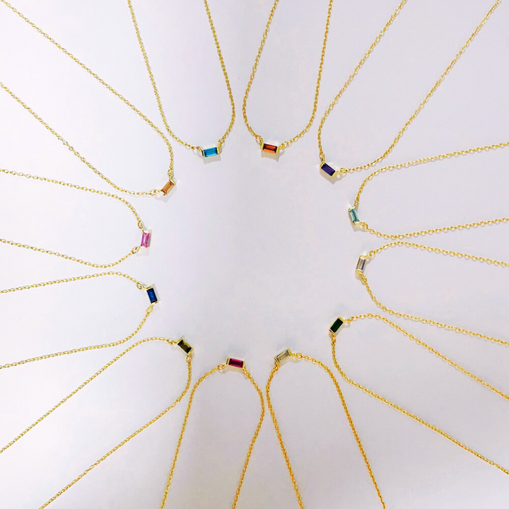 18K Gold Delicate Birthstone Bar Necklace