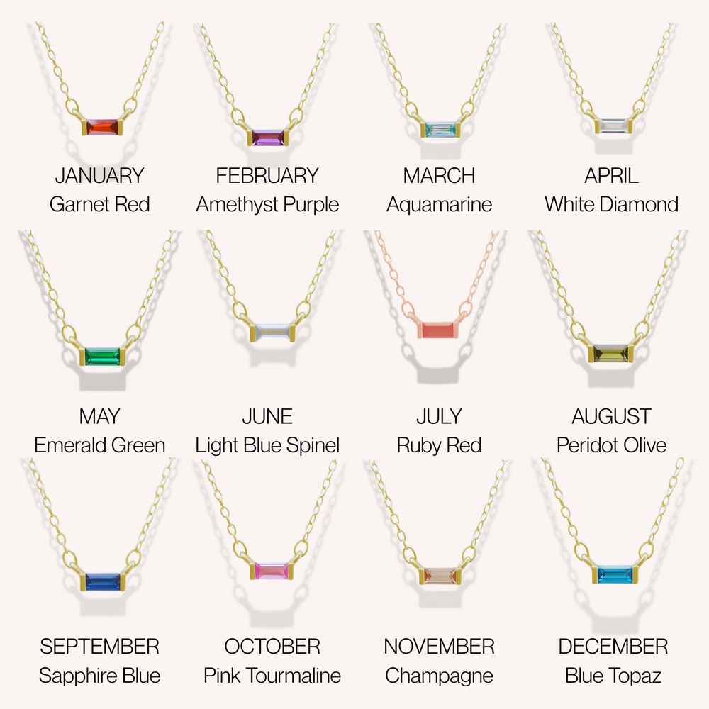 18K Gold Delicate Birthstone Bar Necklace