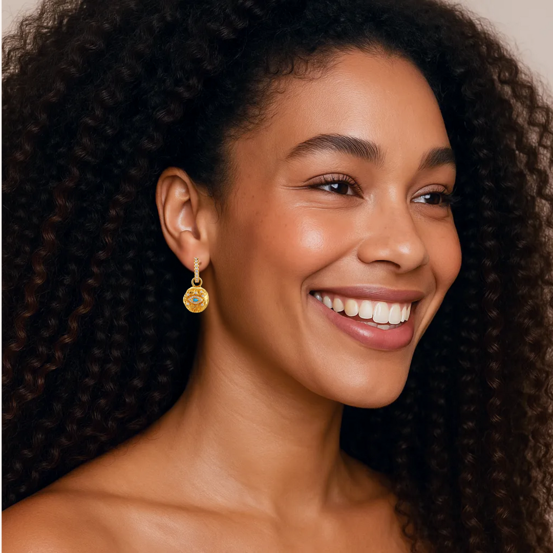 18K Gold Vintage Evil Eye Hoop Earrings