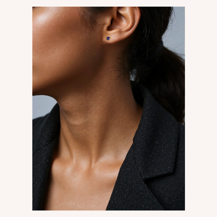 18K Gold Vermeil Sapphire Blue Round Stud Earrings