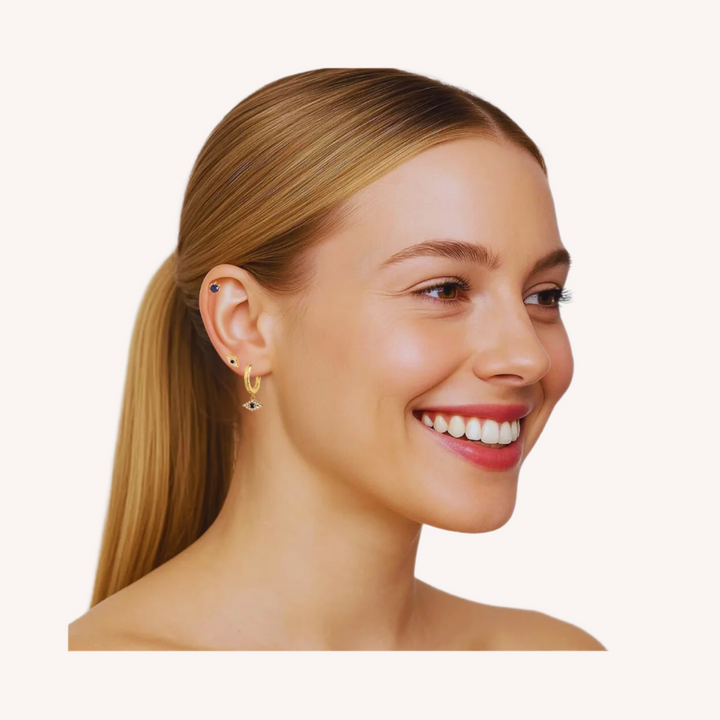 18K Gold Vermeil Sapphire Blue Round Stud Earrings