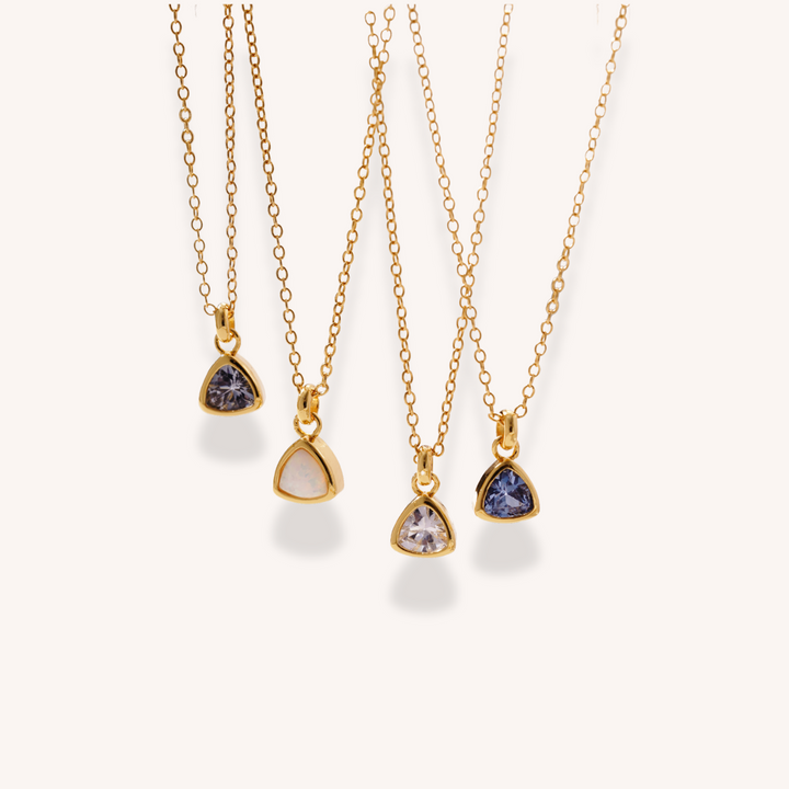 18K Gold Dainty Birthstone Pendant Necklace