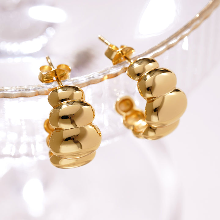 18K Gold Croissant Dome Drop Earrings