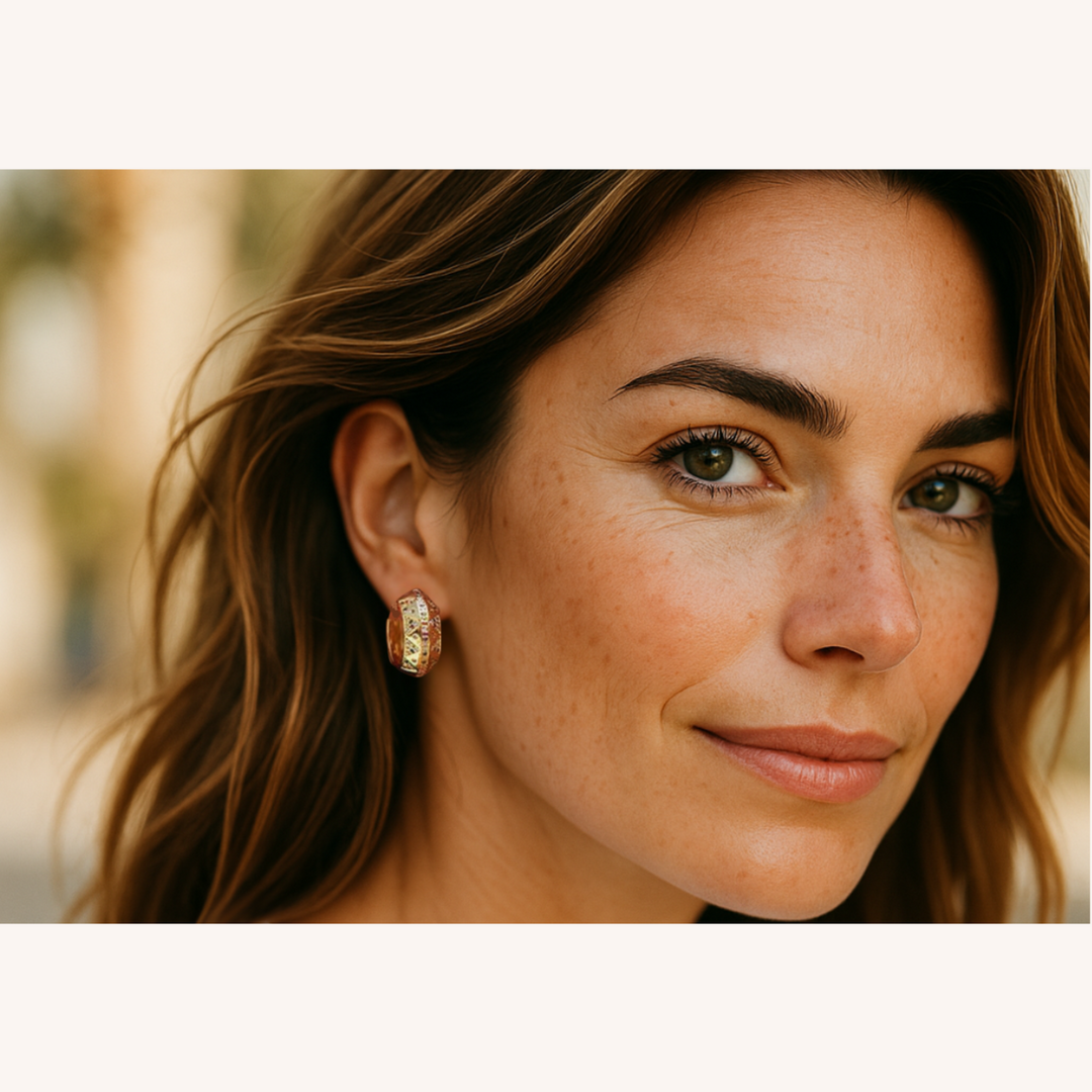18K Grecian Earrings with Flecked Zircon Stones