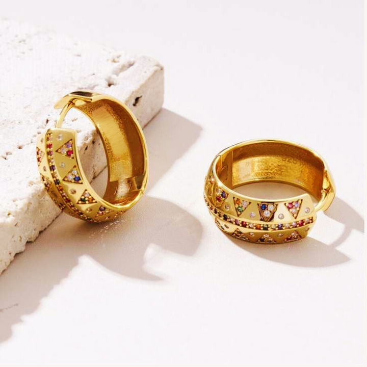 18K Grecian Earrings with Flecked Zircon Stones