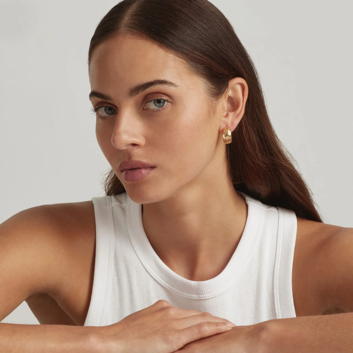 18K Gold Plated Grecian Earrings with Flecked Zircon Stones