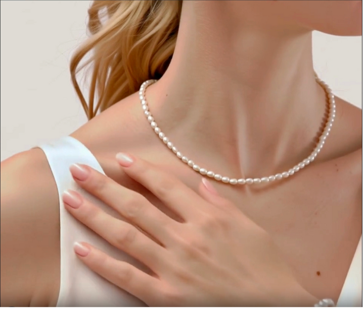 14K Gold Filled Lucine String Of Rice Pearls Necklace