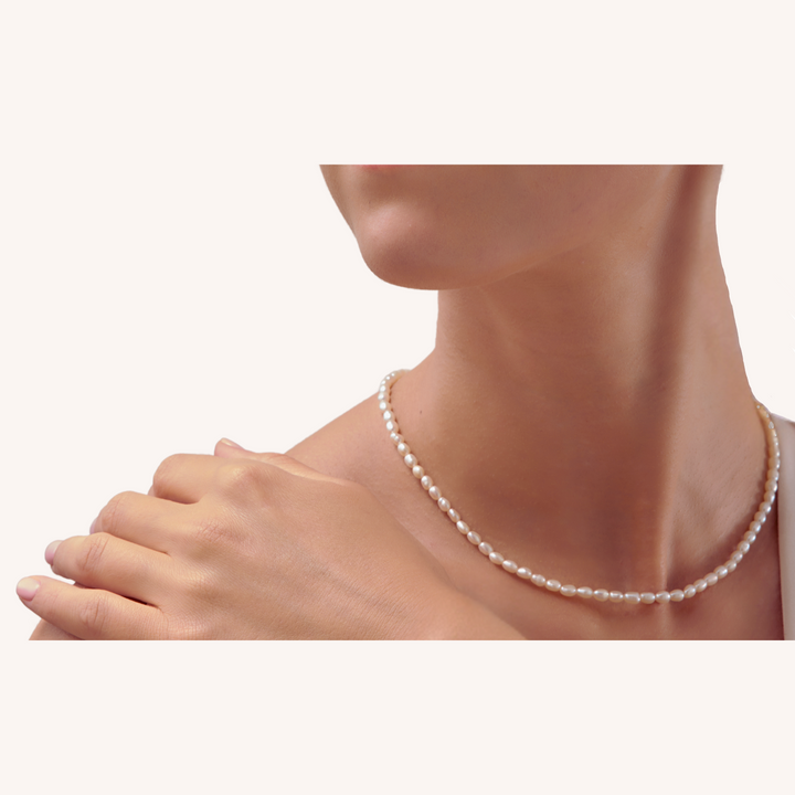 14K Gold Filled Lucine String Of Rice Pearls Necklace