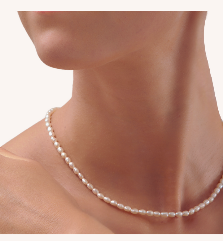 14K Gold Filled Lucine String Of Rice Pearls Necklace