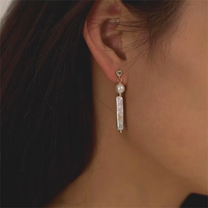 14K Gold Filled Asymmetrical Margalit Pearl Drop Earrings