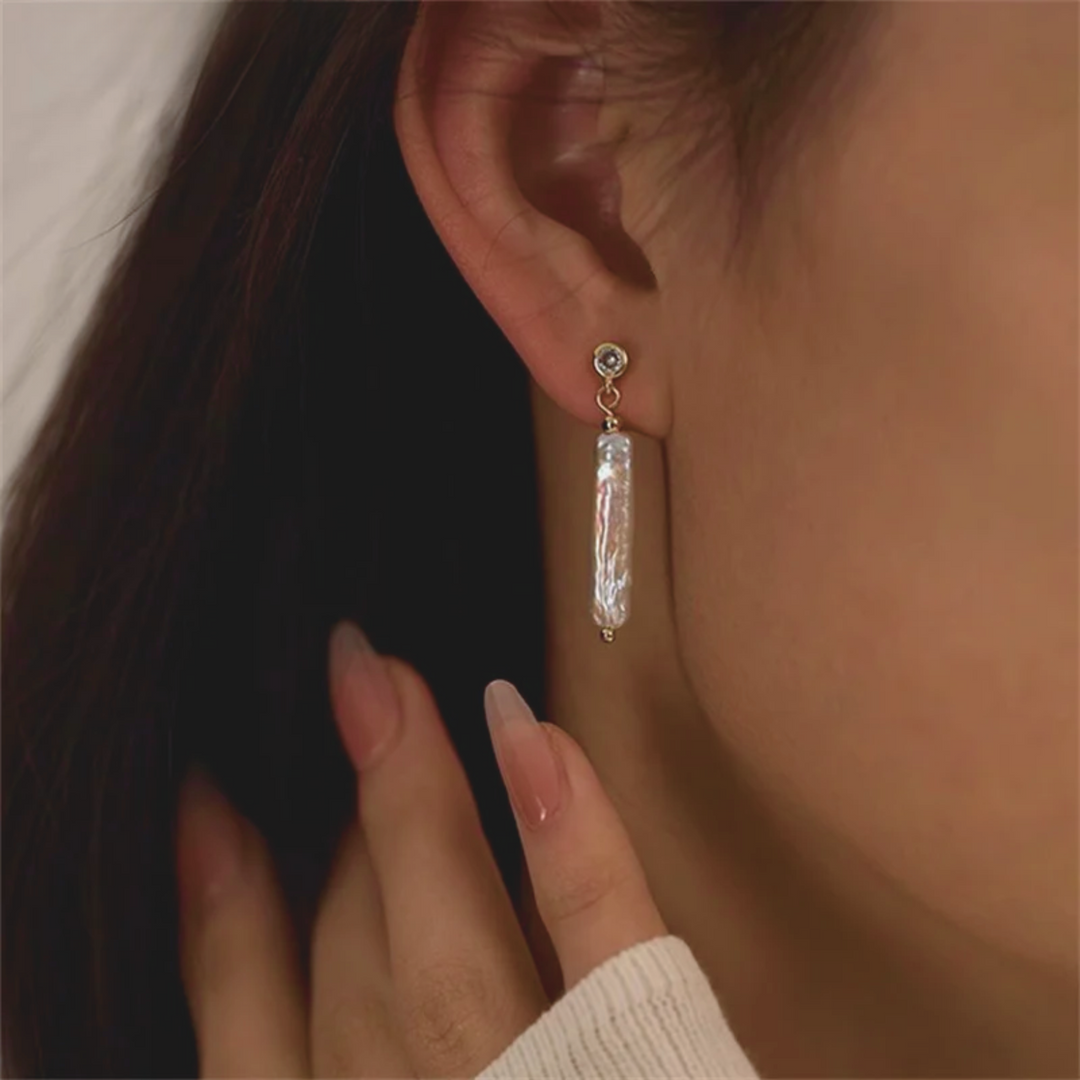 14K Gold Filled Asymmetrical Margalit Pearl Drop Earrings