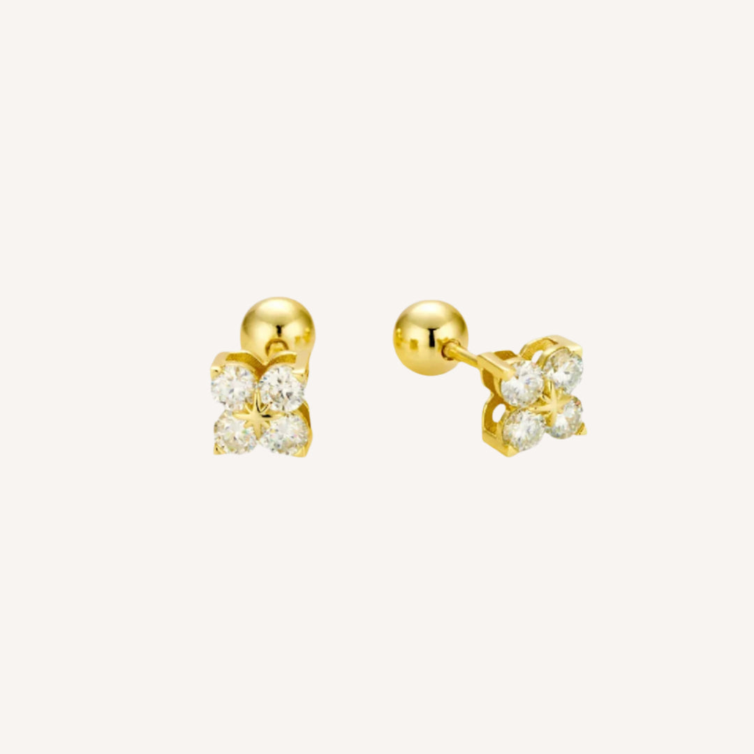 18K Gold Four Leaf Clover Moissanite Stud Earrings