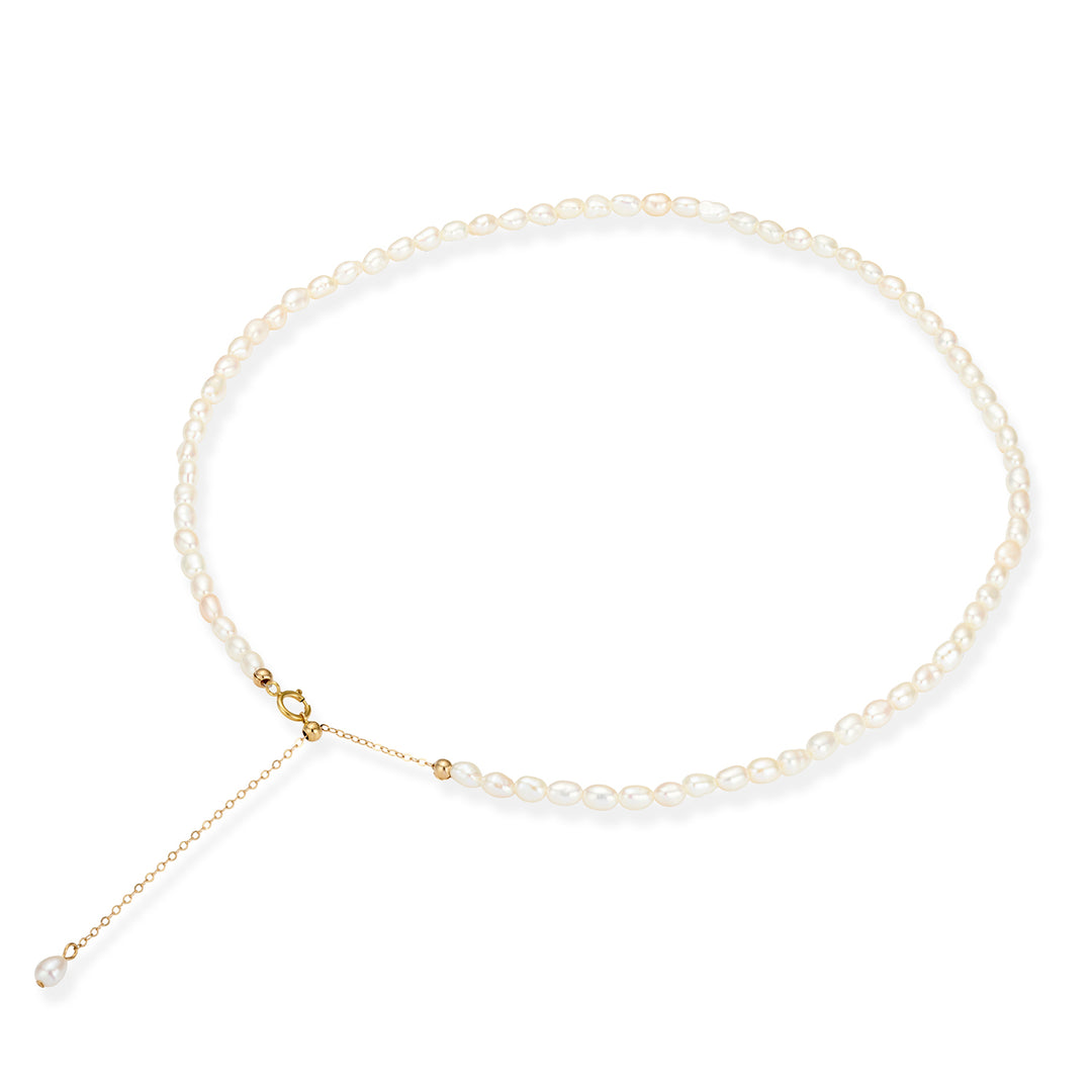 14K Gold Filled Lucine String Of Rice Pearls Necklace