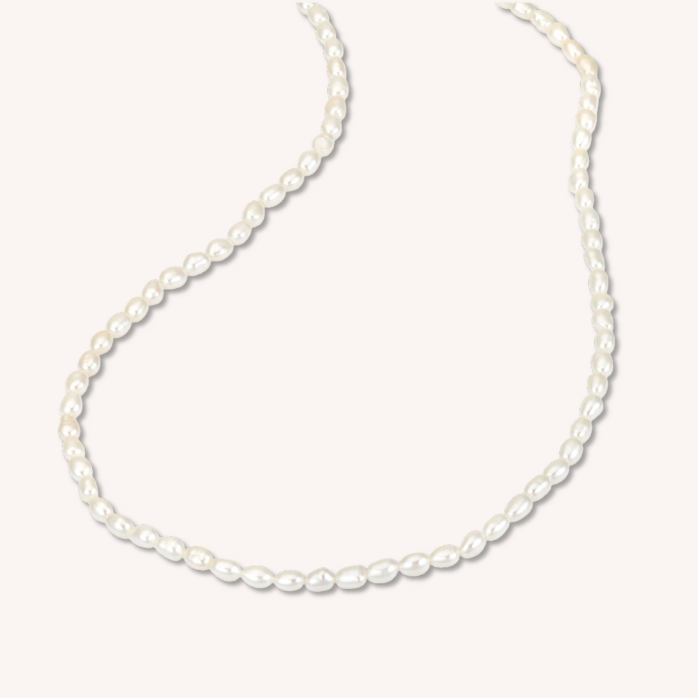 14K Gold Filled Lucine String Of Rice Pearls Necklace