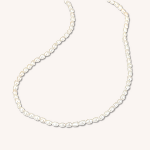 14K Gold Filled Lucine String Of Rice Pearls Necklace