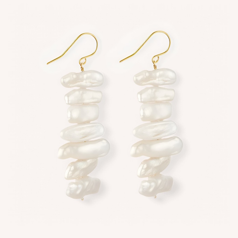 14K Gold Filled Recta Baroque Pearl Drop Earrings