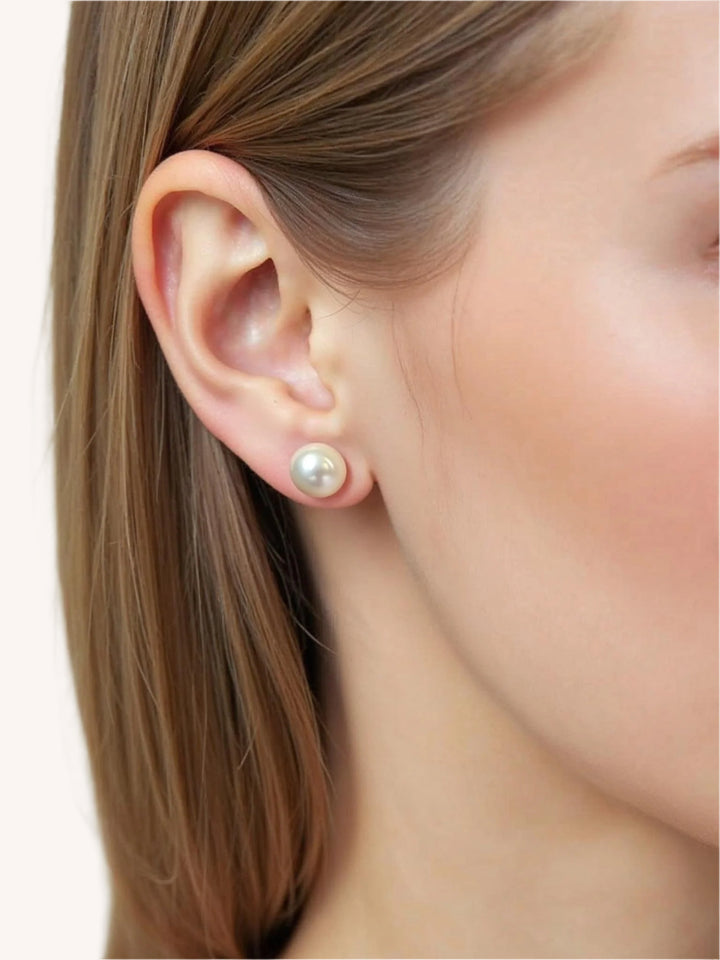 Big Button Freshwater Pearl Stud Earrings