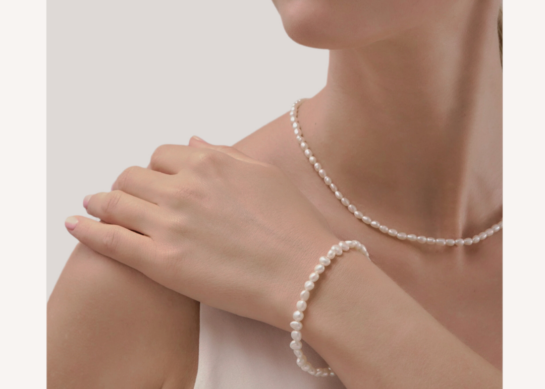 14K Gold Filled Lucine String Of Rice Pearls Necklace