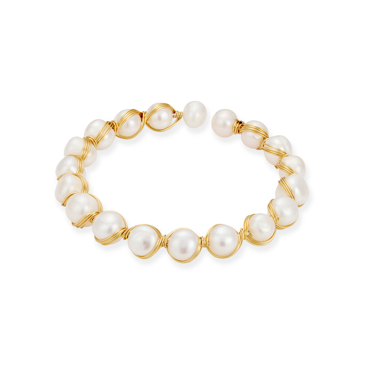 14K Gold Filled Pearl Moonettes Cuff Bangle