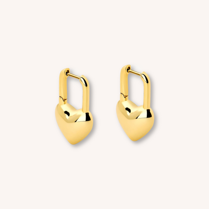 18K Gold Heart Hoop Earrings