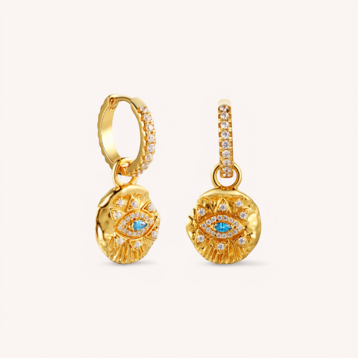 18K Gold Vintage Evil Eye Hoop Earrings