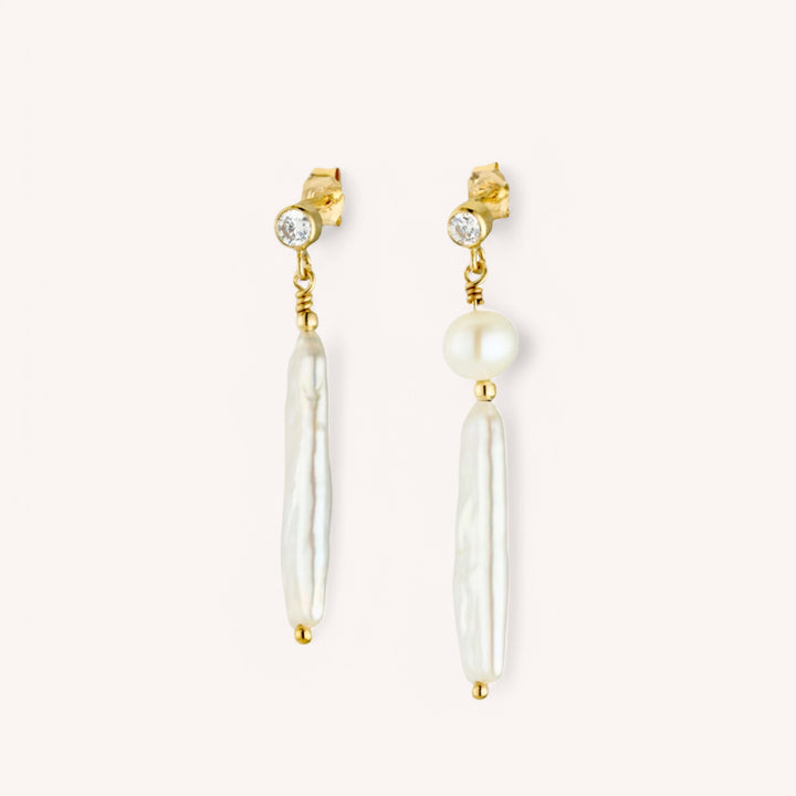 14K Gold Filled Asymmetrical Margalit Pearl Drop Earrings