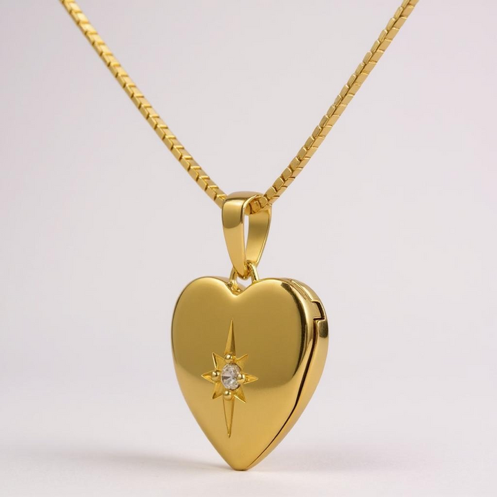 18K Gold Vermeil Heart Locket Pendant Necklace