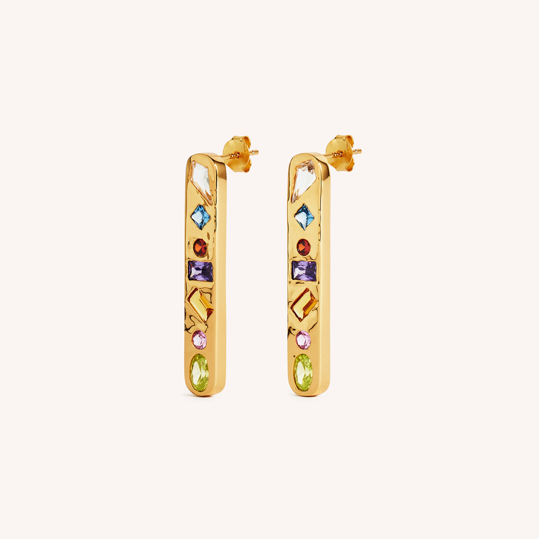 18K gold vermeil Candy Luxe drop earrings with colourful zirconia.