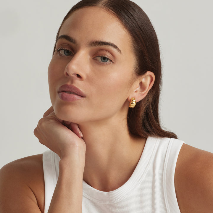 18K Gold Plated Croissant Dome Drop Earrings