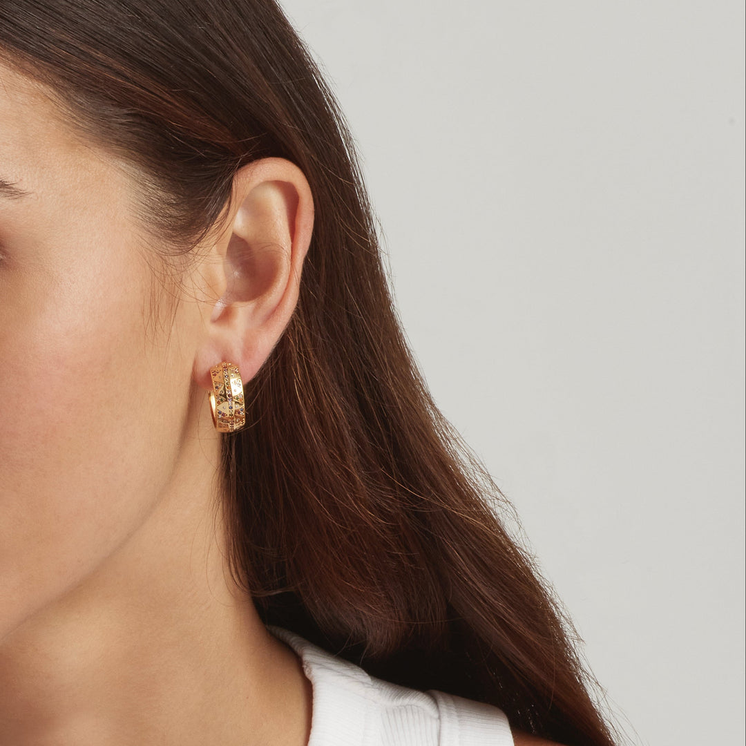 18K Gold Plated Grecian Earrings with Flecked Zircon Stones