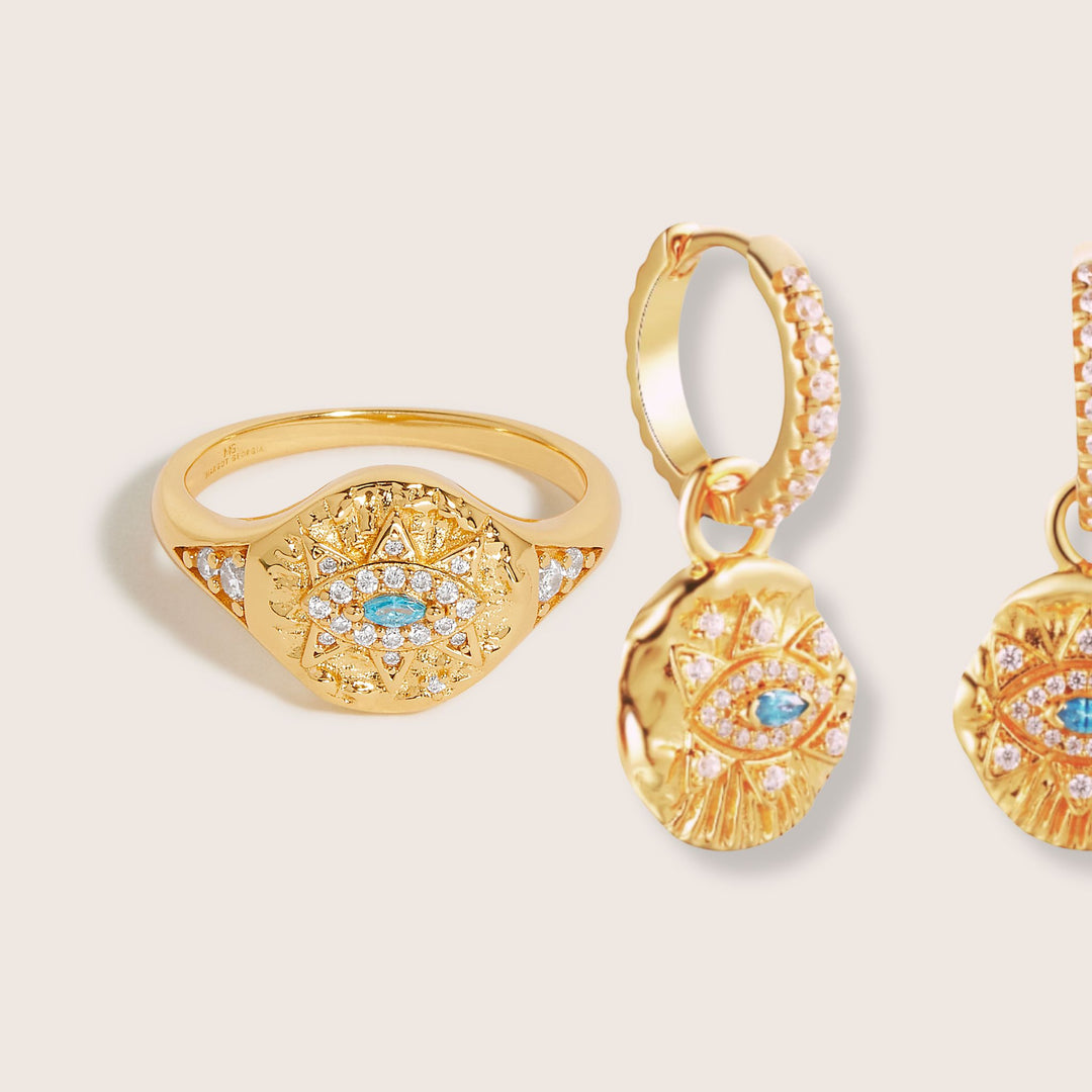 18K Gold Plated Vintage Evil Eye Set