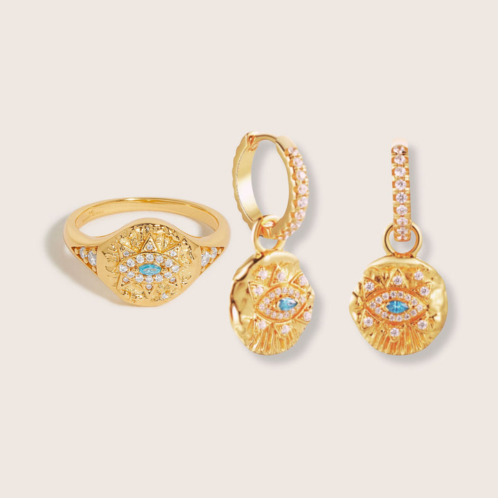 18K Gold Plated Vintage Evil Eye Set