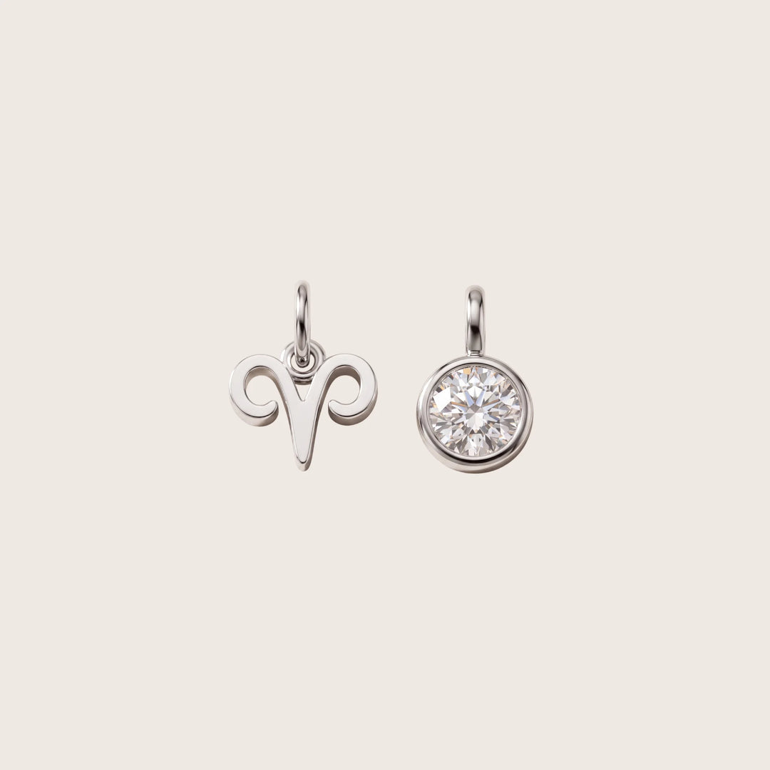 Aries Zodiac Charm – Rhodium Plated over Sterling Silver