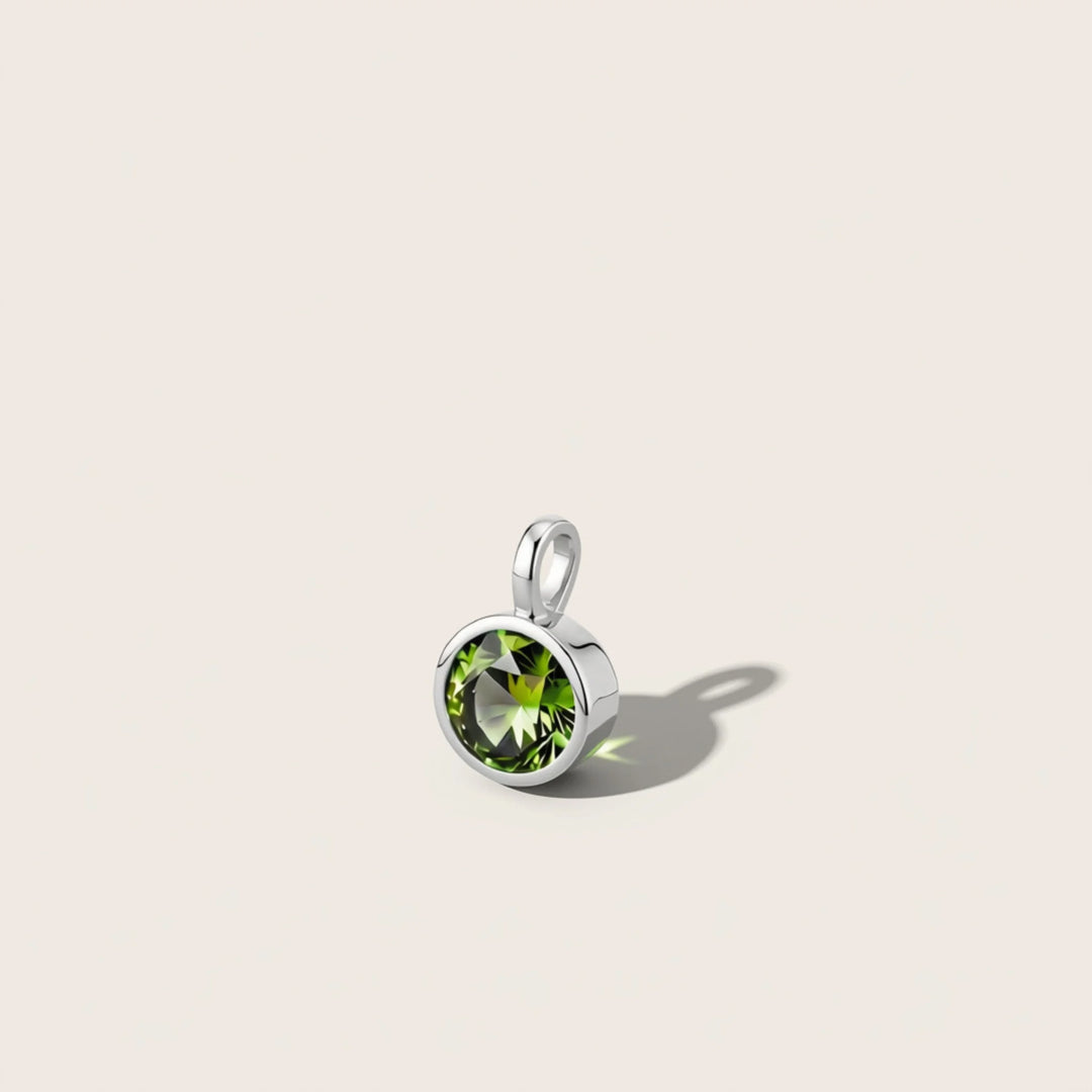 August Peridot Birthstone Charm – Rhodium Plated over Sterling Silver