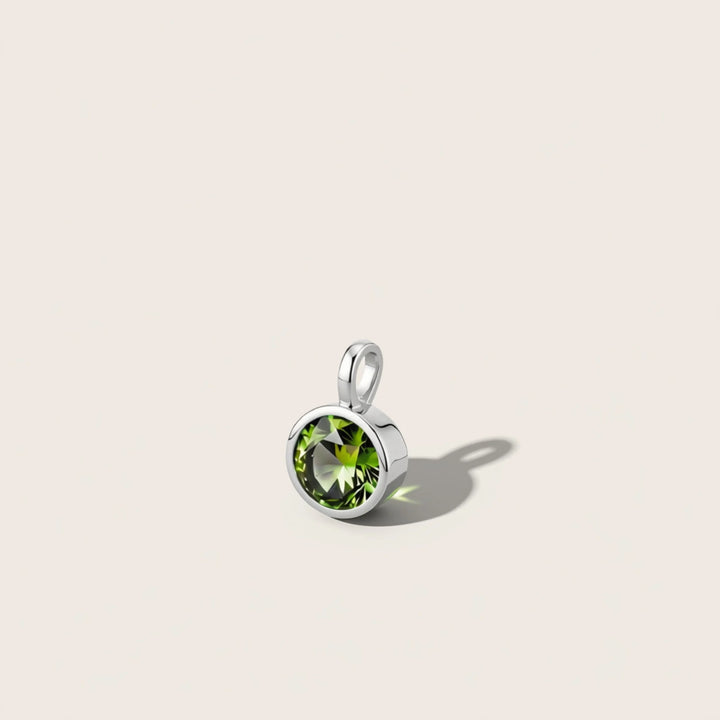 August Peridot Birthstone Charm – Rhodium Plated over Sterling Silver