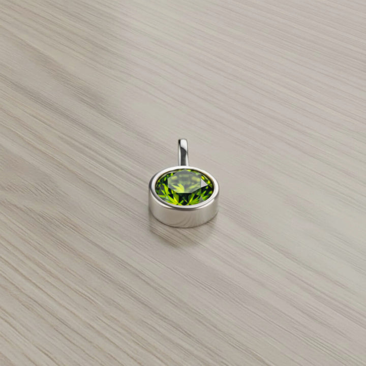 August Peridot Birthstone Charm – Rhodium Plated over Sterling Silver