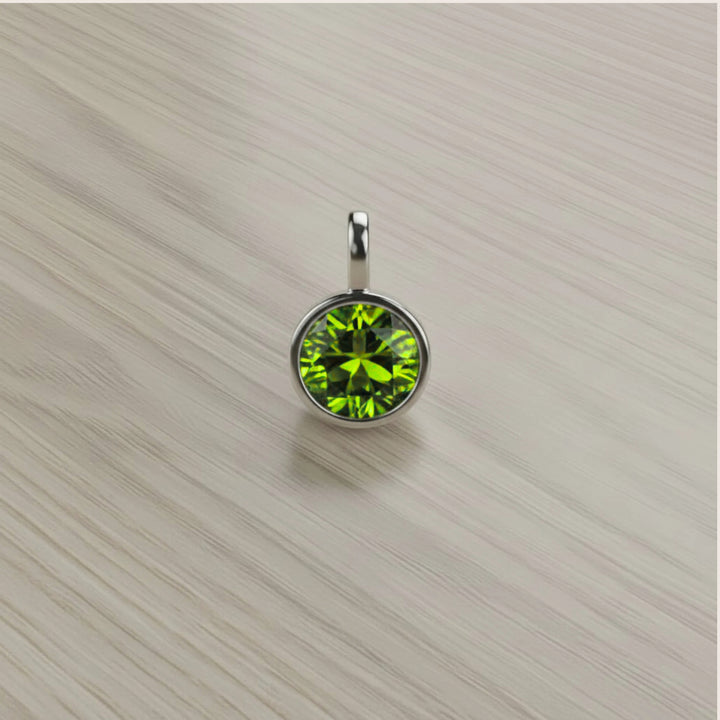 August Peridot Birthstone Charm – Rhodium Plated over Sterling Silver