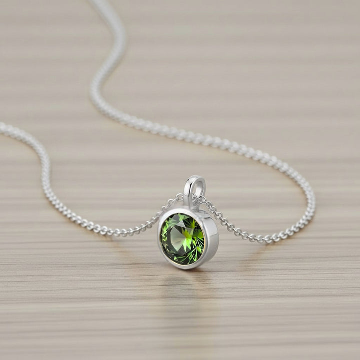August Peridot Birthstone Charm – Rhodium Plated over Sterling Silver