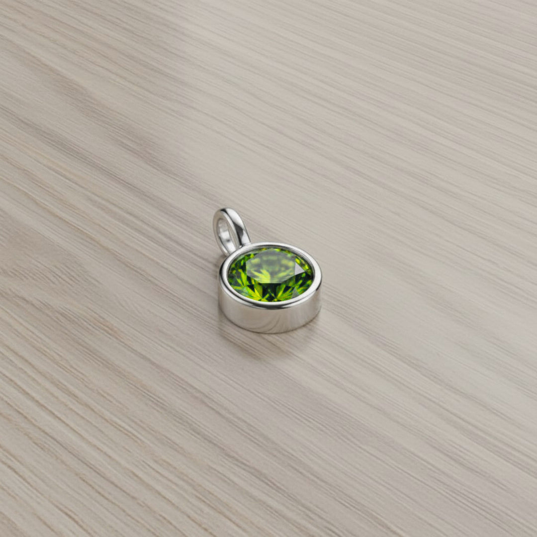 August Peridot Birthstone Charm – Rhodium Plated over Sterling Silver