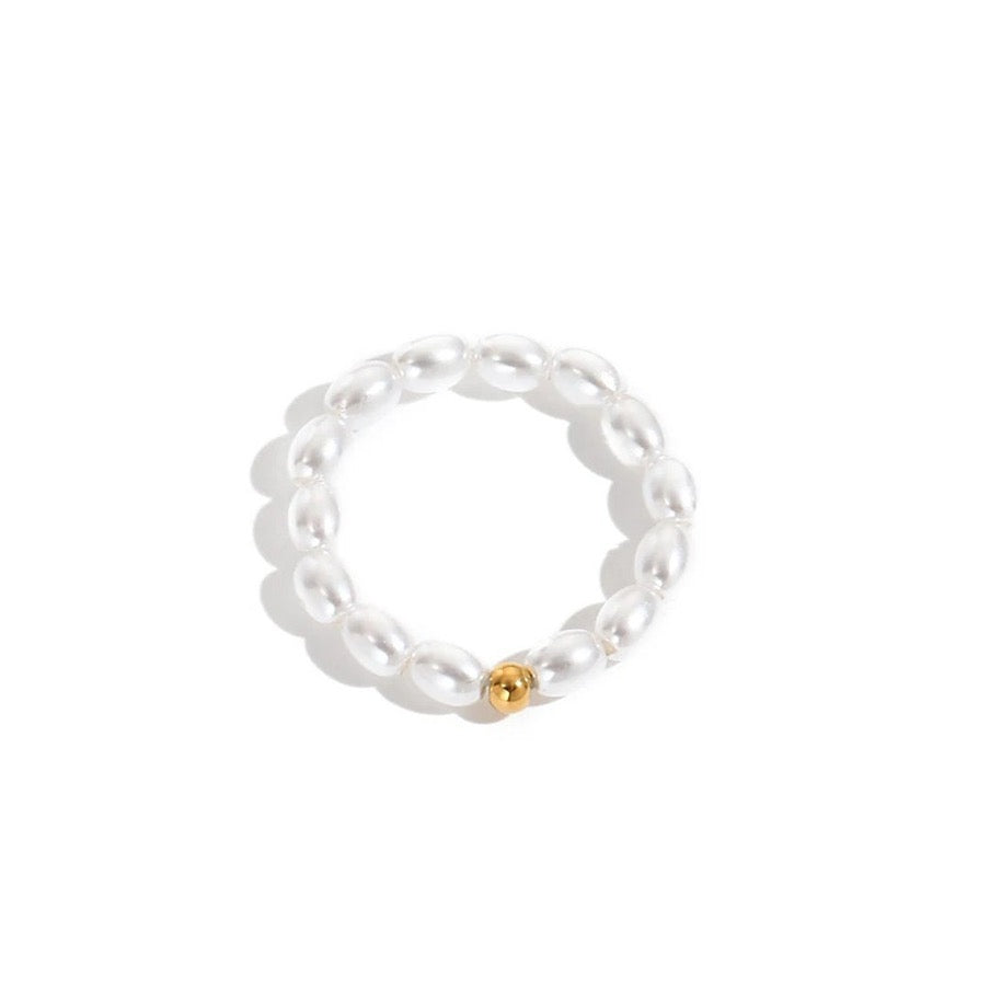 Beaded Freshwater Pearl ring with a gold bead