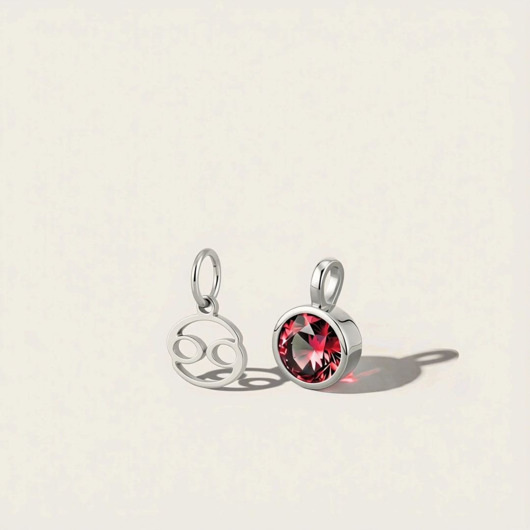 July Ruby Birthstone Charm – Rhodium Plated Sterling Silver