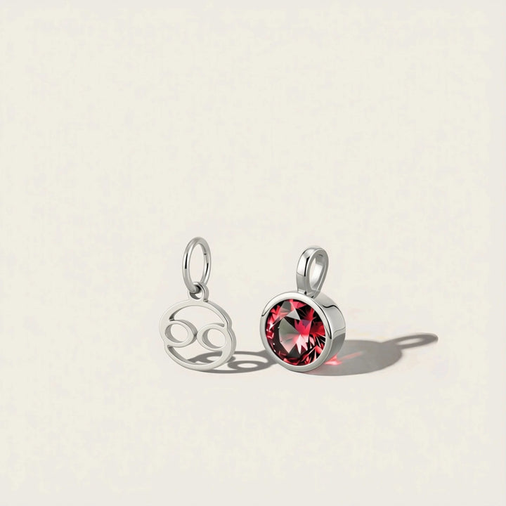 July Ruby Birthstone Charm – Rhodium Plated Sterling Silver