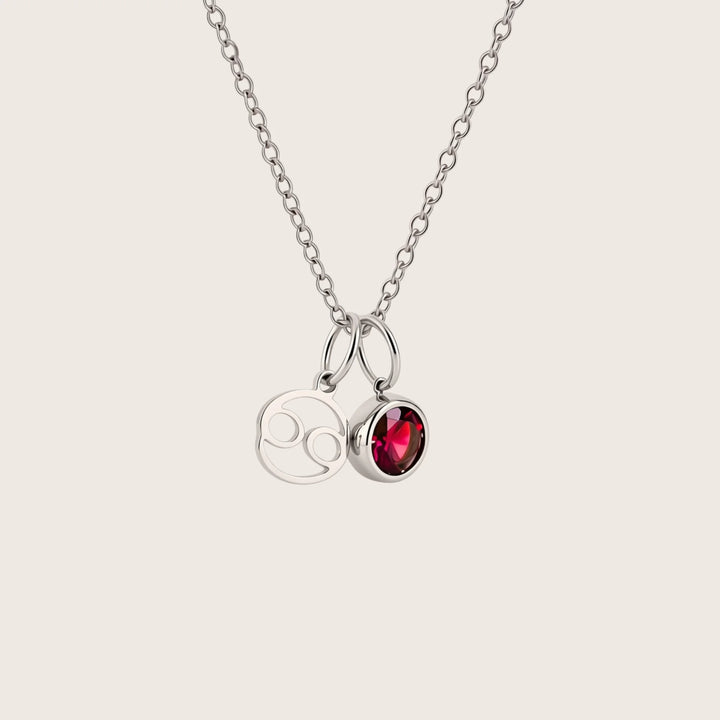 July Ruby Birthstone Charm – Rhodium Plated Sterling Silver
