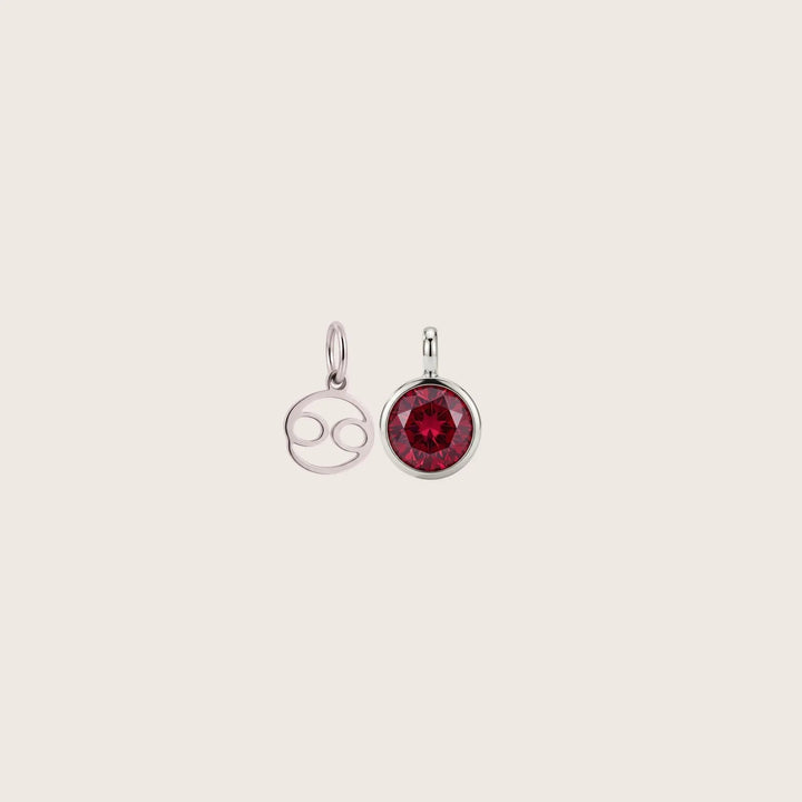 July Ruby Birthstone Charm – Rhodium Plated Sterling Silver