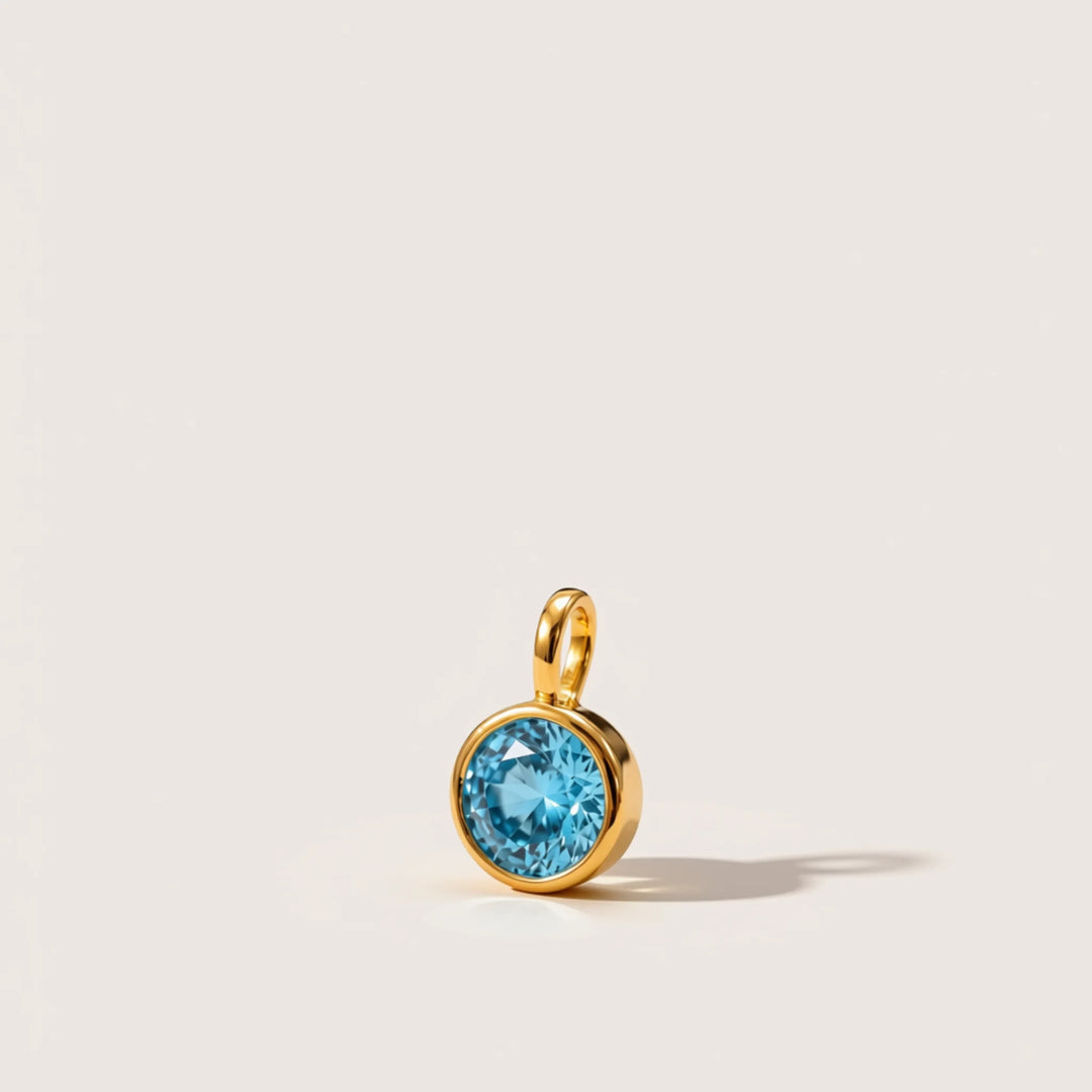 December Blue Topaz Birthstone Charm – Gold Plated over Sterling Silver