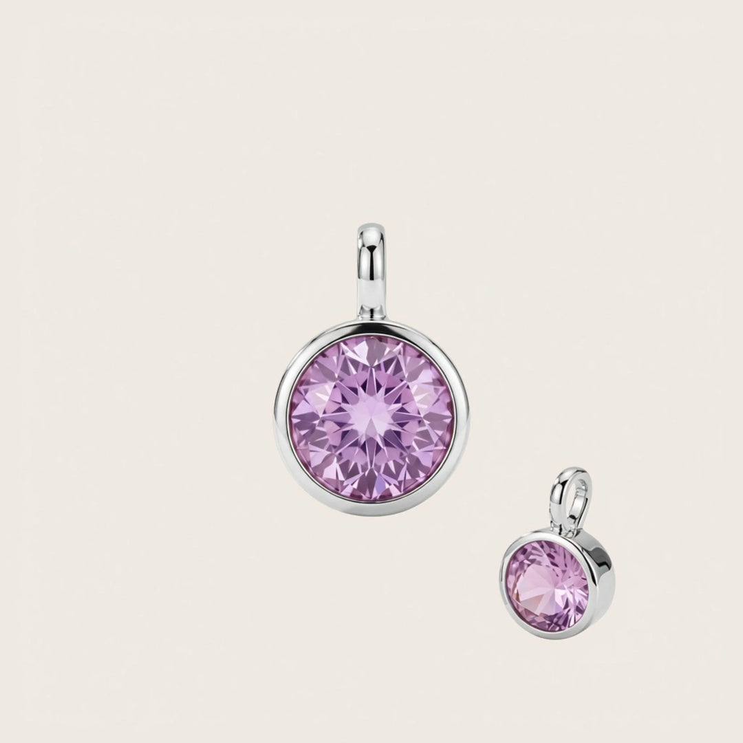 February Amethyst Birthstone Charm – Rhodium Plated over Sterling Silver